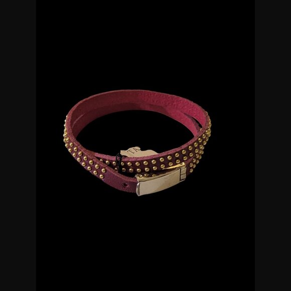 Talbots Red Leather Gold Tone Studded Size 7" Double Wrap Bracelet NWT - Picture 3 of 5